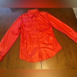 Vibrant Red Casual Button Down Shirt